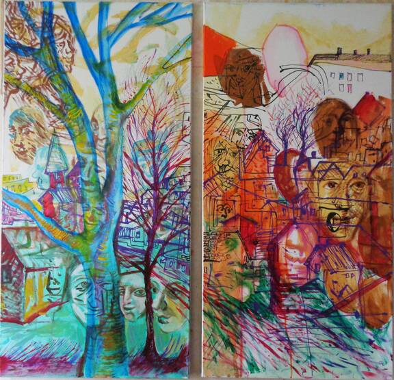 Landscape with faces (diptych)